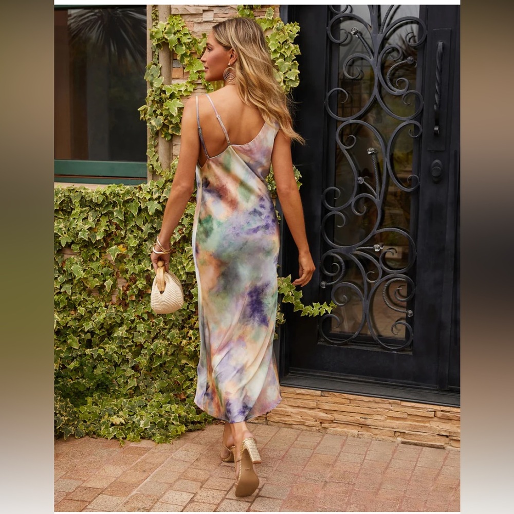 Satin Tie Dye Midi Dress - Picture 3 of 12